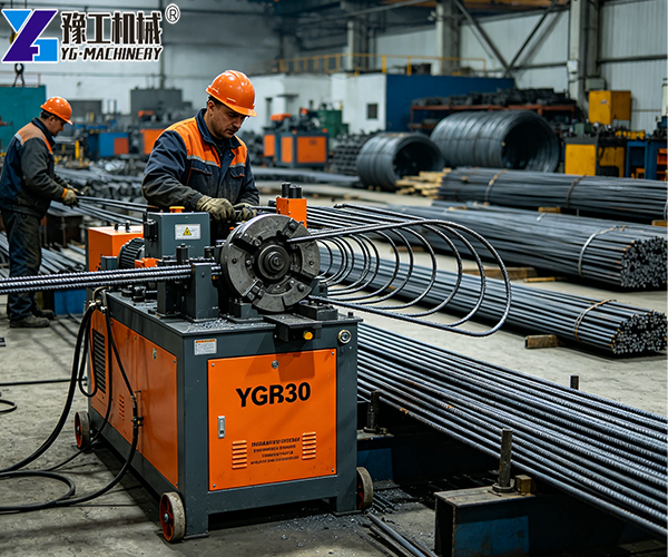 electric rebar bender working