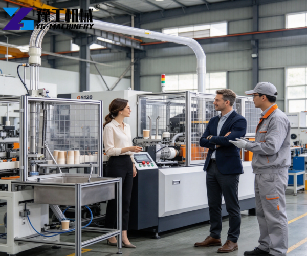 Albanian customer visits paper cup machine factory