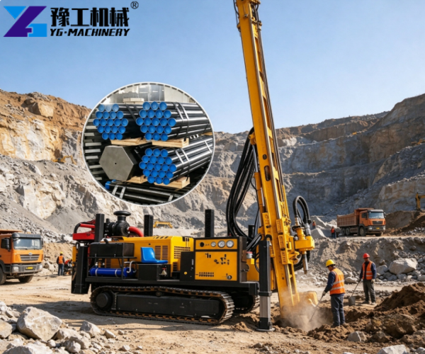 crawler blast hole drill rig working at limestone quarry site
