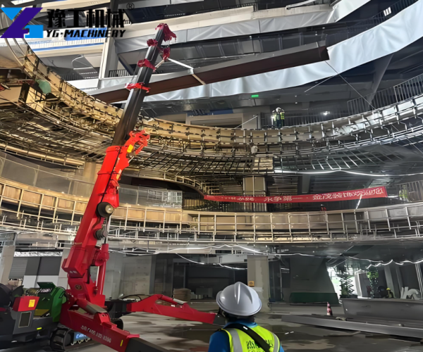 indoor construction with red spider crane