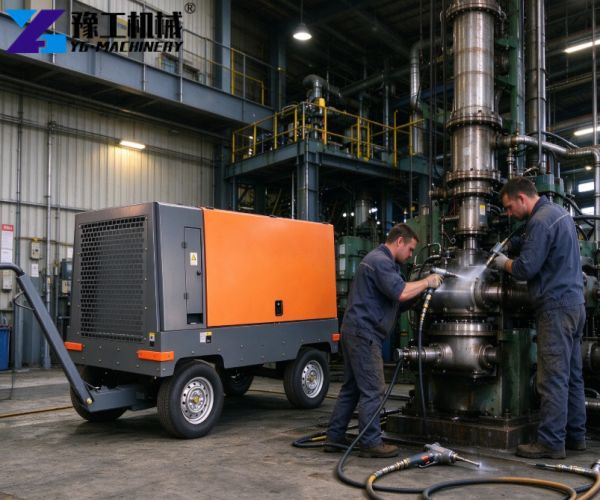 mobile air compressor used in industrial maintenance work