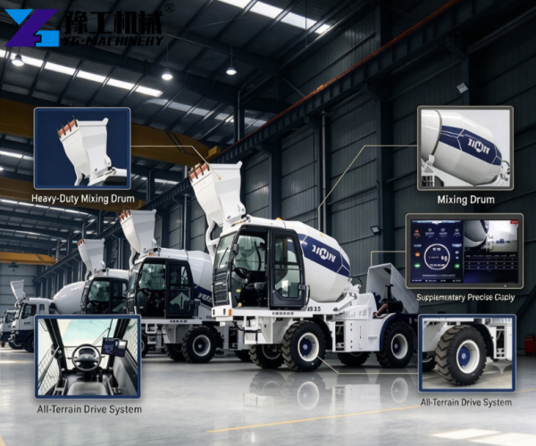 self-loading concrete mixer machine display