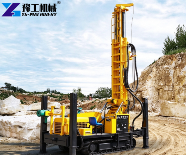 track mounted pneumatic dth drill rig at rock quarry site