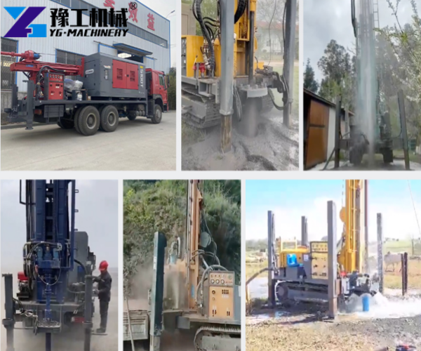 truck-mounted borehole drilling rig working scenes